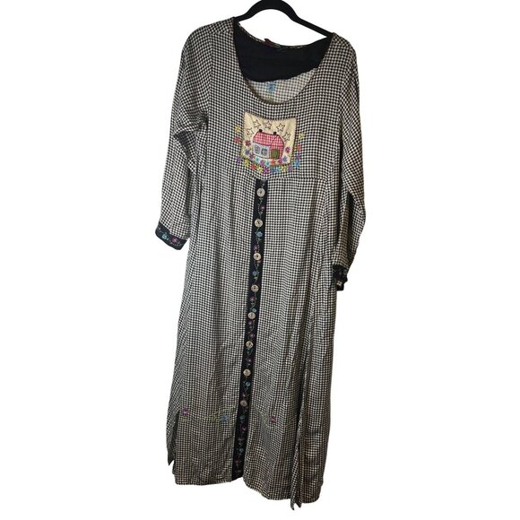 Vintage Whimsical Cottagecore Dress S/M Embroidered Gingham Vintage Prairie Y2K - Picture 3 of 11